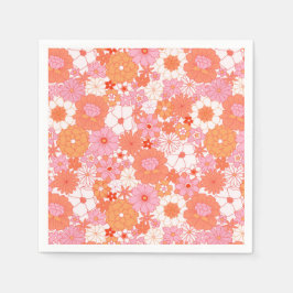 Retro Boho Pink Orange Niedliche Blume Serviette