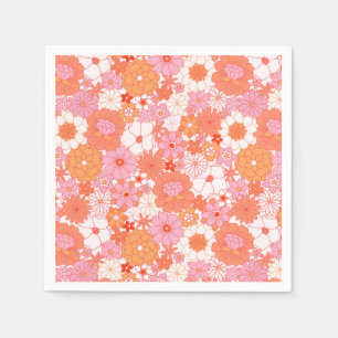 Retro Boho Pink Orange Niedliche Blume Serviette