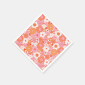 Retro Boho Pink Orange Niedliche Blume Serviette (Ecke)