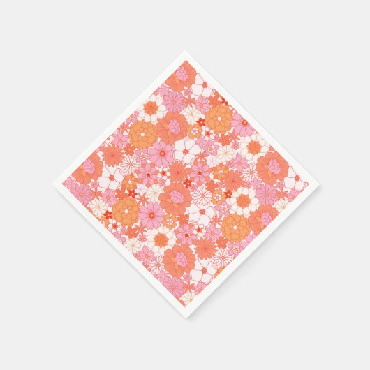 Retro Boho Pink Orange Niedliche Blume Serviette (Ecke)