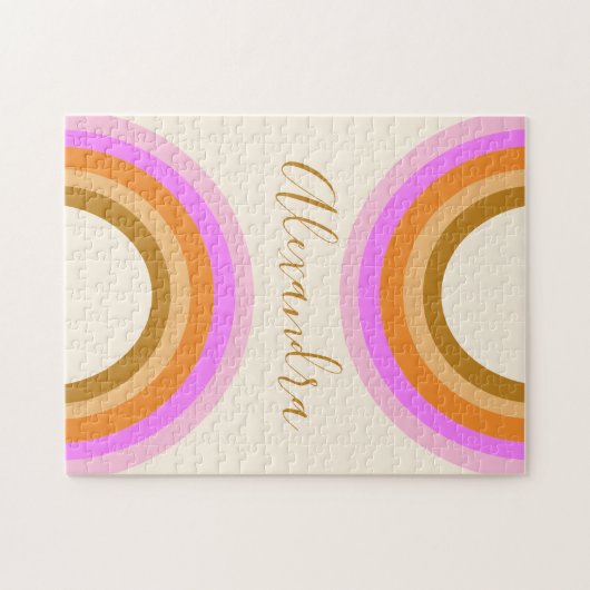 Retro Boho Pink Rainbow Personalized Name Puzzle (Horizontal)