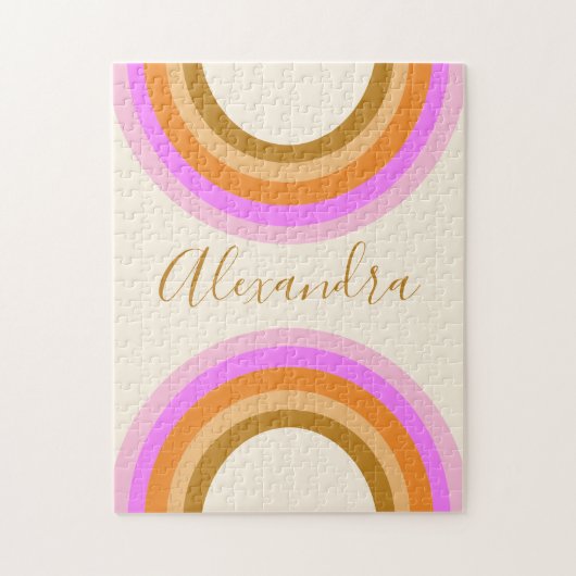 Retro Boho Pink Rainbow Personalized Name Puzzle (Vertikal)