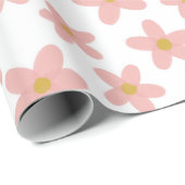 Retro Boho Pink und White Daisils Mädchen Geschenkpapier (Rolleneckpunkt)
