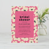 Retro Boho Pink White Black Floral Brautparty Einladung (Stehend Vorderseite)