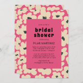 Retro Boho Pink White Black Floral Brautparty Einladung (Vorne/Hinten)