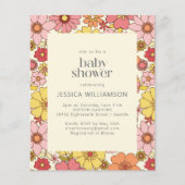 Retro Boho Pink Yellow Floral Baby Dusche (Vorderseite)