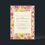 Retro Boho Pink Yellow Floral Groovy 50. Geburtsta Einladung<br><div class="desc">Retro Boho Pink Yellow Floral Groovy 50. Geburtstag</div>