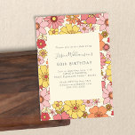 Retro Boho Pink Yellow Floral Groovy 80. Geburtsta Einladung<br><div class="desc">Retro Boho Pink Gelbe Blütengroovy 80. Geburtstagsfeier Einladung</div>