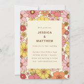 Retro Boho Pink Yellow Floral Groovy Wedding Einladung (Vorderseite)