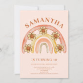 Retro Boho Rainbow 10. Geburtstagsparty Einladung (Vorderseite)