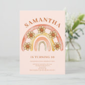 Retro Boho Rainbow 10. Geburtstagsparty Einladung (Stehend Vorderseite)
