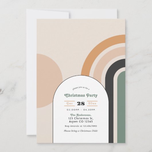 Retro Boho Rainbow Arch Weihnachtsfest Party Einladung (Vorderseite)