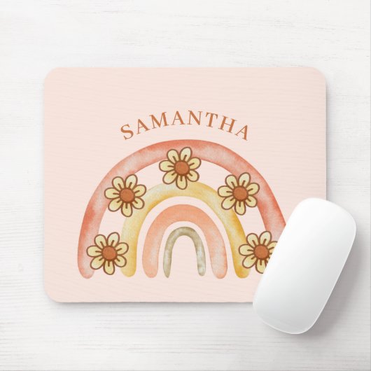 Retro Boho Rainbow Name Mousepad (Mit Mouse)