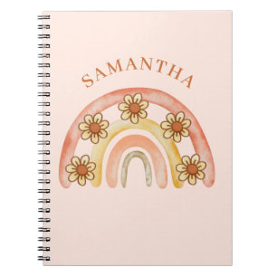 Retro Boho Rainbow Name Spiral Foto Notebook Notizblock