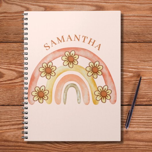 Retro Boho Rainbow Name Spiral Foto Notebook Notizblock