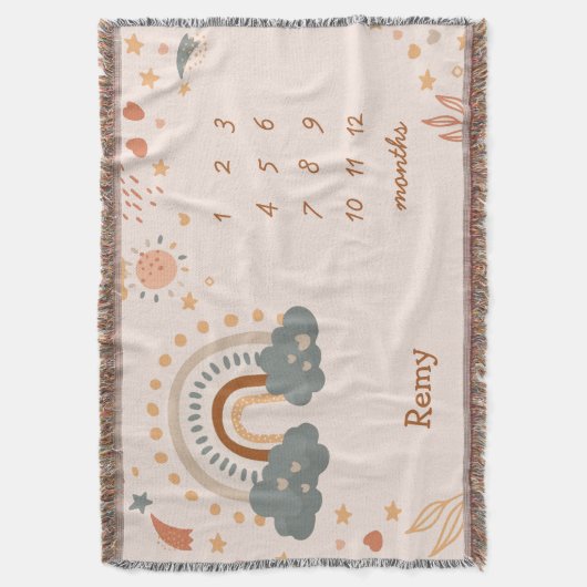 Retro Boho Rainbow Rust Baby Milestone Monate Decke (Vorderseite Vertikal)