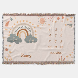 Retro Boho Rainbow Rust Baby Milestone Monate Decke