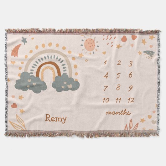 Retro Boho Rainbow Rust Baby Milestone Monate Decke (Vorderseite)