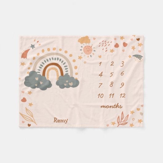 Retro Boho Rainbow Rust Baby Milestone Monate Fleecedecke (Vorderseite (Horizontal))