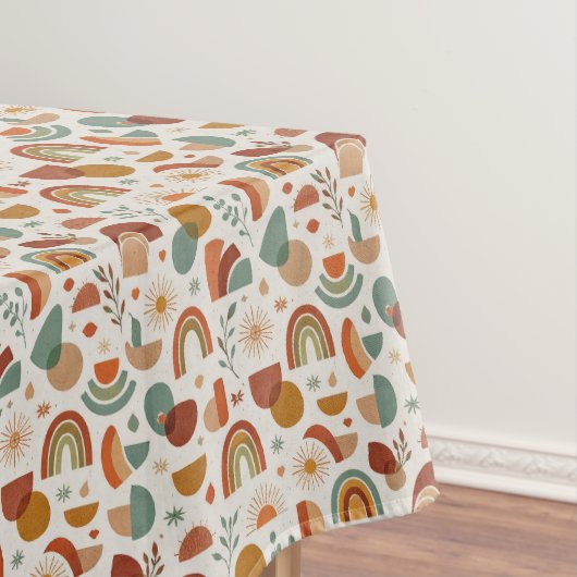 Retro Boho Rainbow Sun Geometric Illustration Tischdecke (Beispiel)