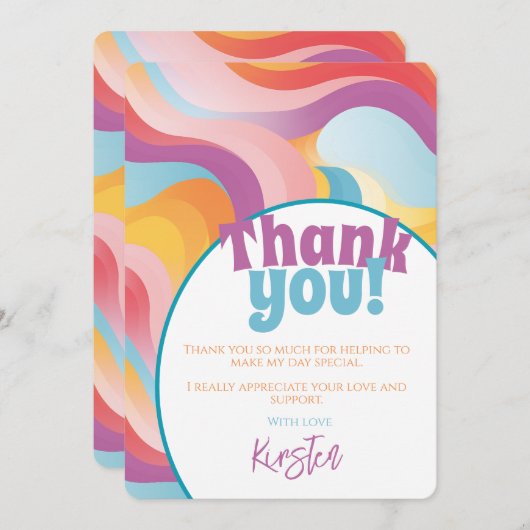 Retro Boho Rainbow Wave Dankeskarte (Vorne/Hinten)