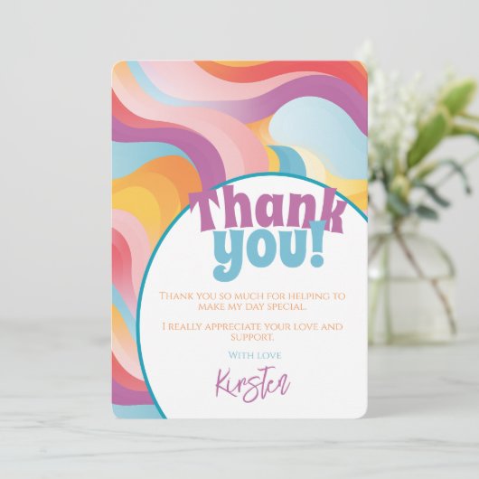 Retro Boho Rainbow Wave Dankeskarte (Stehend Vorderseite)
