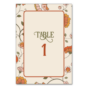 Retro Boho Red Yellow Floral Patchkarte Tischnummer