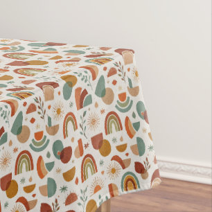 Retro-Boho-Regenbogen-Sonne-Geometrische Illustrat Tischdecke
