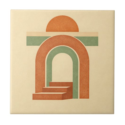 Retro-Boho-Regenbogenbogen-Minimalistisches Design Fliese (Vorderseite)