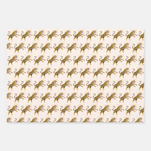 Retro Boho Roaring Tiger Orange Pink Geschenkpapier Set (Vorderseite 2)