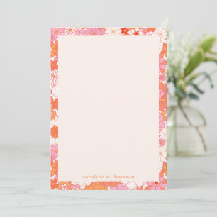 Retro Boho Rosa Orange Blumen Personalisierter Nam Mitteilungskarte