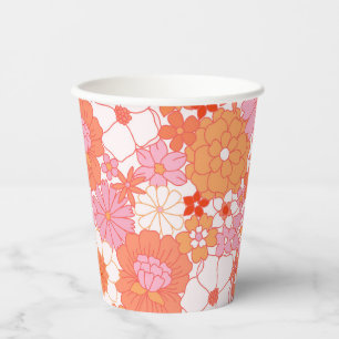 Retro Boho Rosa Orange Blumen Süße Blumen Pappbecher