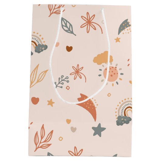 Retro Boho Rust Brown Mittlere Geschenktüte (Rückseite)