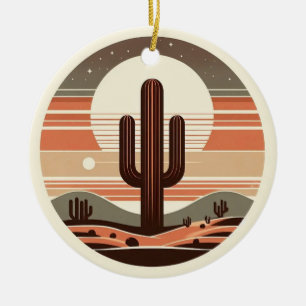 Retro-Boho-Saguaro-Kaktus-Wüsten-Sonnenuntergangs- Keramik Ornament