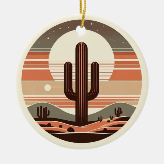 Retro-Boho-Saguaro-Kaktus-Wüsten-Sonnenuntergangs- Keramik Ornament (Vorne)