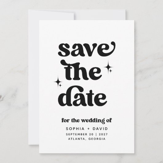 Retro Boho Save the Date Schwarzweißkarten Einladung (Vorderseite)