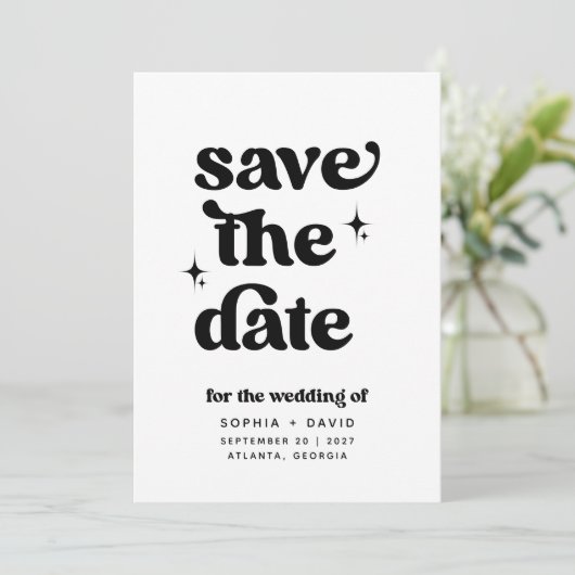 Retro Boho Save the Date Schwarzweißkarten Einladung (Stehend Vorderseite)