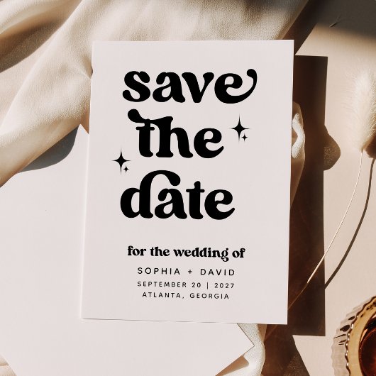 Retro Boho Save the Date Schwarzweißkarten Einladung