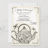 Retro boho schwarze Bogen Teekanne Baby Brauen Dus Einladung (Vorderseite)