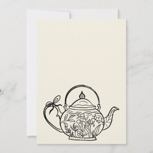 Retro boho schwarze Bogen Teekanne Baby Brauen Dus Einladung (Rückseite)