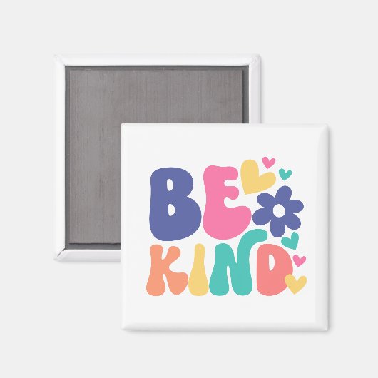 Retro Boho Sei nett  – Farbige Groovy-Blumenherz Magnet (Vorderseite/Rückseite)