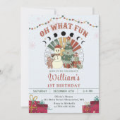 Retro Boho Snowman Weihnachtsbaum Geburtstagsparty Einladung (Vorderseite)