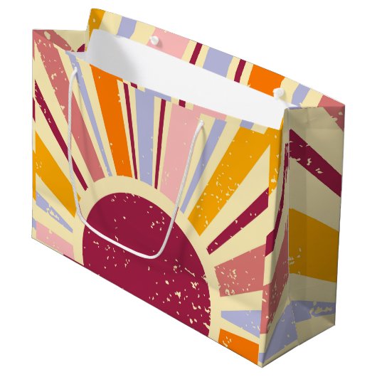 Retro Boho Sonne Große Geschenktüte (Vorderseite Schrägansicht)