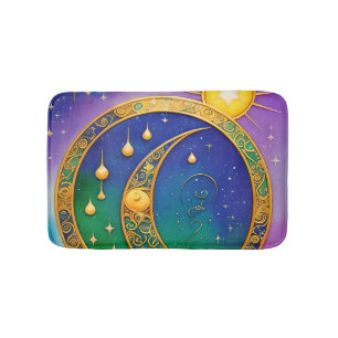 Retro Boho Sonne Mond Sterne Hippie Vintage Badematte