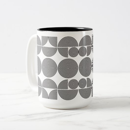Retro-Boho Stil moderne schwarz geometrische Muste Zweifarbige Tasse (Vorderseite Links)