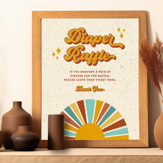 Retro Boho Sun Baby Shower Diaper Raffle Sign Fotodruck