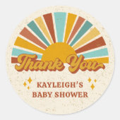 Retro Boho Sun Baby Shower Thank You Name Runder Aufkleber (Vorderseite)