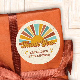 Retro Boho Sun Baby Shower Thank You Name Runder Aufkleber
