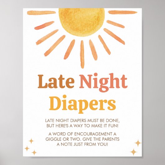 Retro Boho Sunshine Baby Dusche Spate Night Diaper Poster (Vorne)