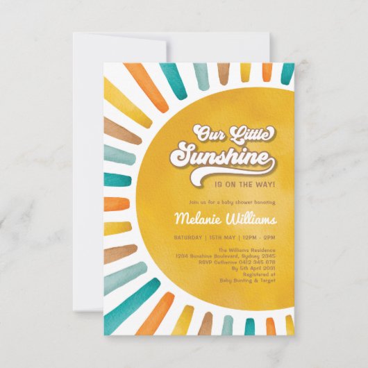 Retro Boho Sunshine Boy Baby Dusche Einladung (Vorderseite)